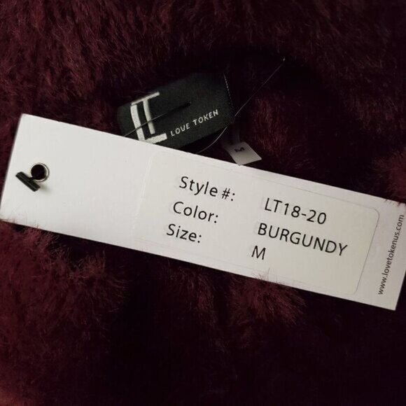 LOVE TOKEN Fuzzy Off Shoulders Sweater Burgundy M NEW - Picture 7 of 8